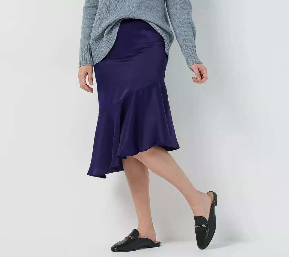 J Jason Wu Matte Satin Flounced Asymmetric Hem Skirt-Amethyst-3X A391173 NEW