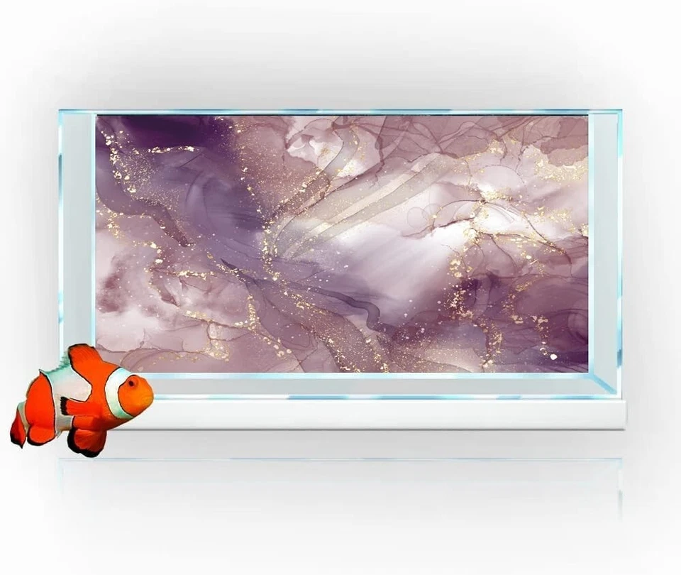 Fondo de acuario de mármol púrpura 60x24 ondulación que fluye decoración de tanque de grietas doradas Foto 3 de 4