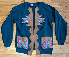 Vtg Southwest Cardigan Sweater - LARGE - Grannycore Hanes Handmade Aztec Design