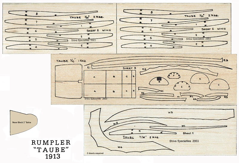 R&N Model Airplane Plans (FF): 1913 Rumpler 'Taube' 25" 1/16 Scale Rubber-Pow'ed - Image 2 of 4