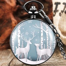 CHRISTMAS Pocket Watch / Pendant "WINTER WONDERLAND" Xmas Gift/Stocking Stuffer 