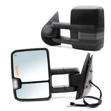 Pair Tow Mirrors for 07-13 Chevy Silverado Sierra Power Heated Smoke LED Signal