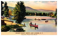 Lake Luzerne, NY 1951 Hidden Valley Ranch Americas Finest Dude Ranch Canoes -A86