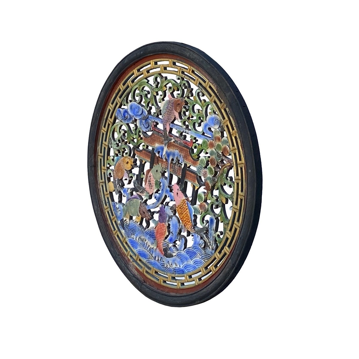 Chinese Matte Chalk Color Round Flower Fishes Wood Wall Panel ws2161S Chinese Matte Chalk Color Round Flower Fishes Wood Wall Panel ws2161S