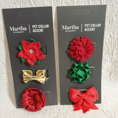 Martha Stewart Pet Collar Accent Pack Bows Flowers Elastic Band 