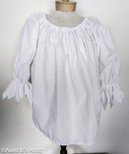 Pirate Peasant Blouse Ladies White Poly/Cotton Blend 3/4 Jagged Sleeve Blouse OS