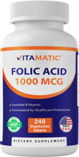 Vitamatic Folic Acid 1000 mcg 1 mg - 240 Vegetarian Tablets - 1667 mcg DFE