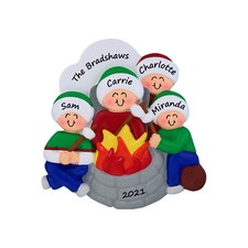 Personalized Christmas Ornament - Family of 4 at Firepit Roasting Marshmallows
