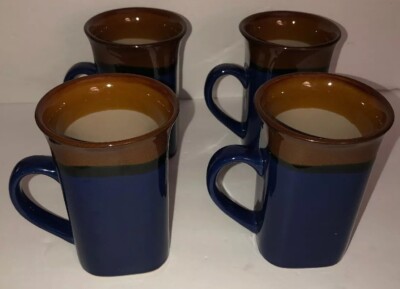 4 Royal Norfolk Fine Stoneware Tall Latte Coffee Mugs Blue/Brown