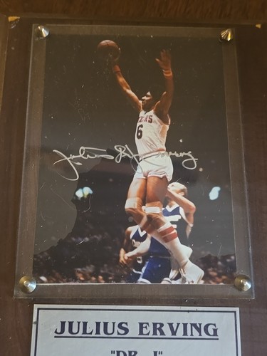 Julius Erving Philadelphia 76ers Guaranteed Authentic Vtg. Plague Silver Sharpe - Picture 2 of 4