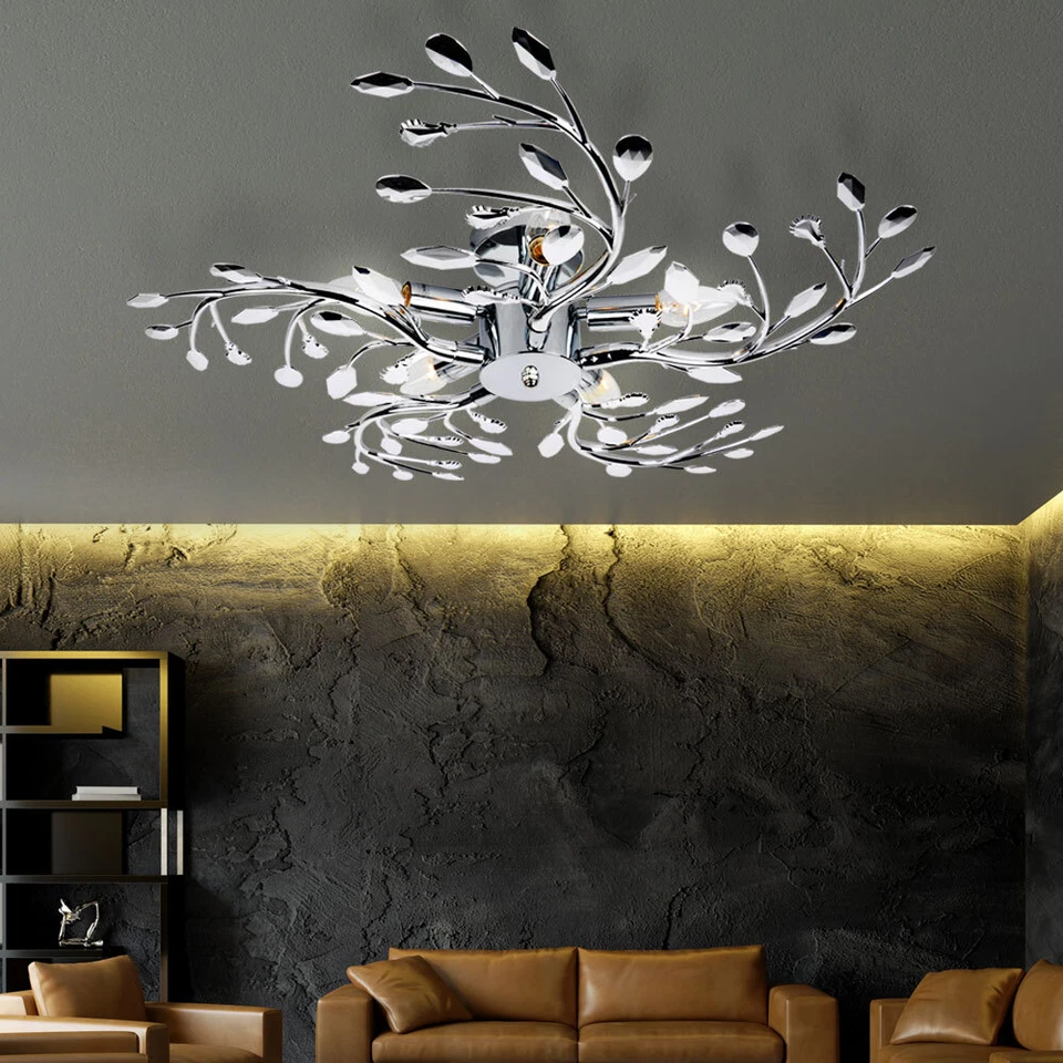 LED Plafoniera Lampada Luce Sala da Pranzo Soggiorno Fiori Cromo 5 Fiamma - Immagine 4 di 4