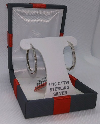 Echte 1/10 cttw Diamant Sterlingsilber Creolen 23 mm Ohrringe Geschenkset - Bild 5 von 9