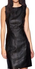 Women's Sleeveless Dress Mini Length Lambskin Leather Formal Office Club Wear 33
