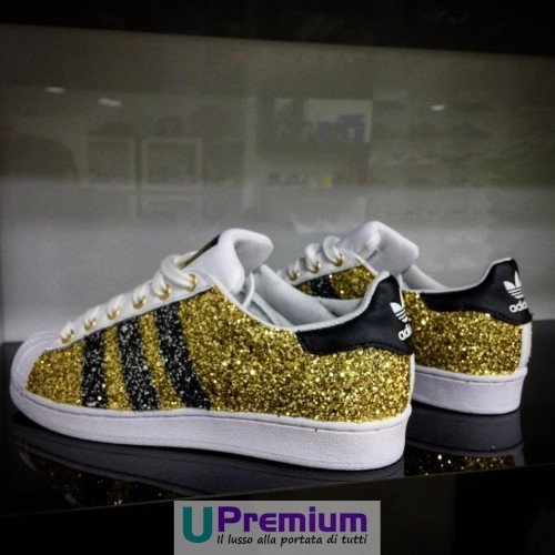 Adidas Superstar Glitter Oro Strisce Brillantinate [Prodotto Customizzato]  Scarp | eBay