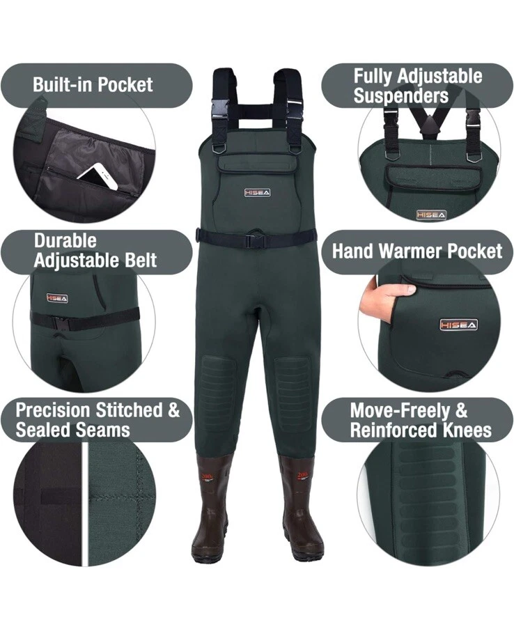 HISEA 200G Insulated Hunt/Fish Waders Rub Bootfoot Neoprene Chest,  Size 11/44 - Image 4 of 4