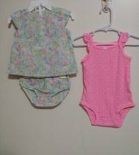 Carter's Baby Girls' 3-Pc Floral-Print Top, Diaper Cover  Bodysuit Set Size 9M