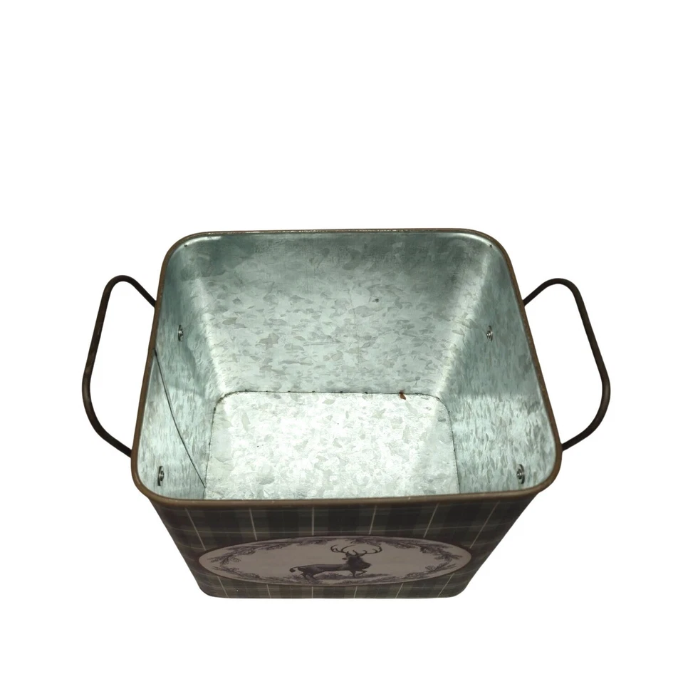 Cubo de ciervo rústico galvanizado cabaña decoración de caza regalo de almacenamiento primitivo nuevo con etiquetas Foto 3 de 4