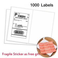 1000 Shipping Labels 8.5x5.5 Half Sheet Self Adhesive 2 Per Sheet Rounded Corner