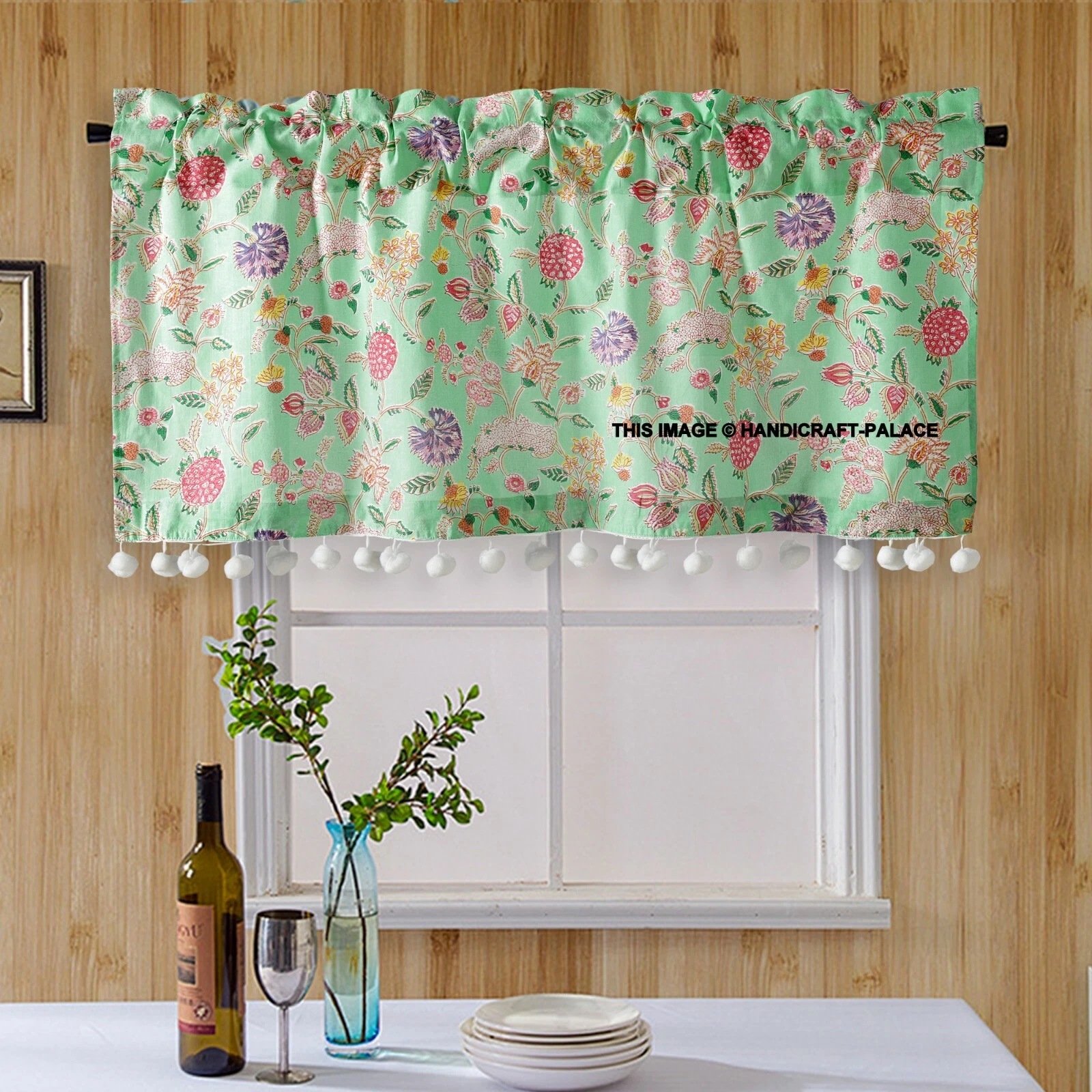 1 Pezzi Cucina Finestra Tenda Pannello Strati & Mantovana Set Floreale Verde
