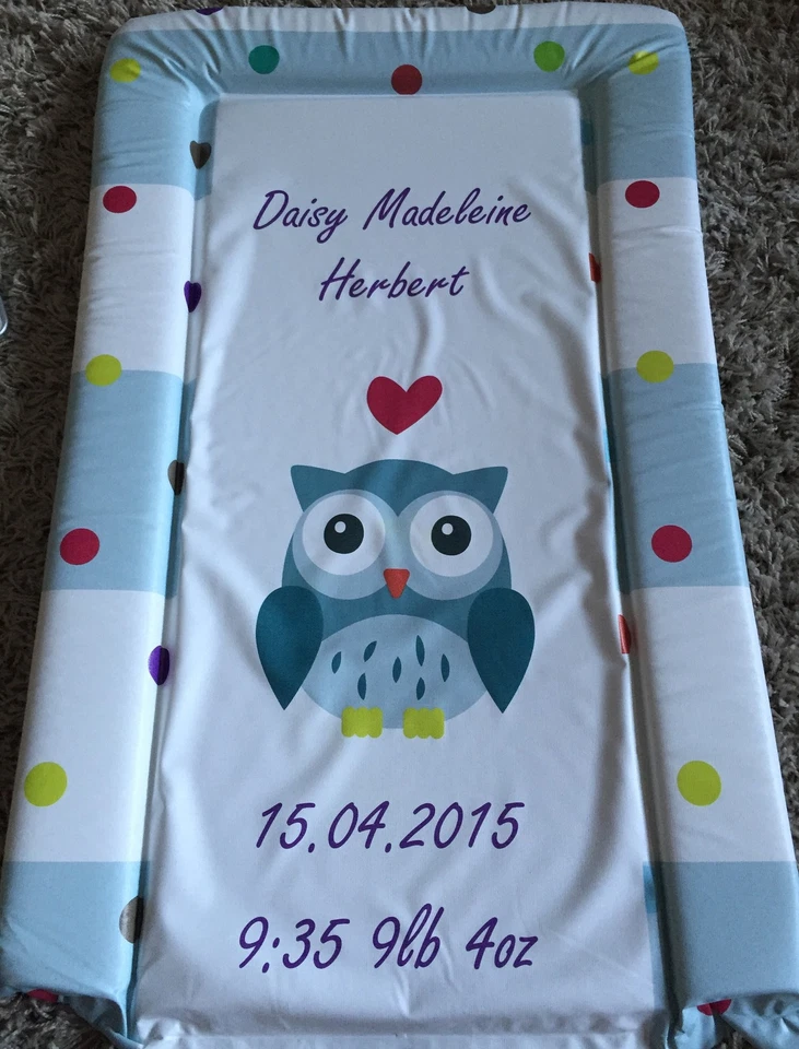 WWW.PRAMS.UK.COM PERSONALISED - BABY NAPPY CHANGING MAT - BIRTH GIFT - NAME PRINTED - OWL DESIGN