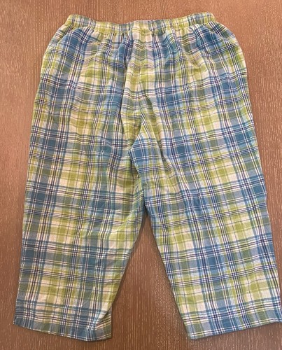 Jane Ashley Plaid Capri Pants 1X Blue Green White Elastic Tie Waist Cotton Slit - 第 2/6 張圖片