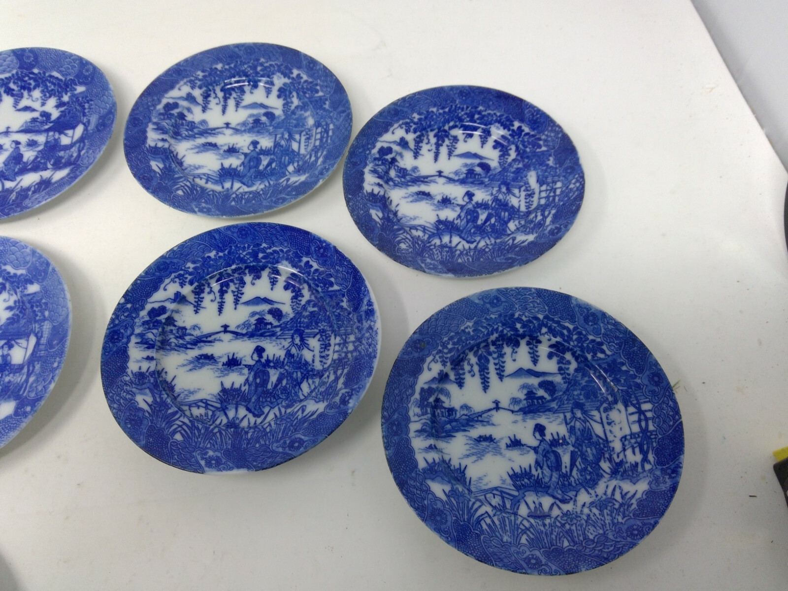 Set of 9 Childs Toy Tea Set Plates 4 3/4" Blue White Asian Village