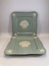 Home Studio Shoreline Collection Blue Square Shell Salad Plates 9" [Set of 2]