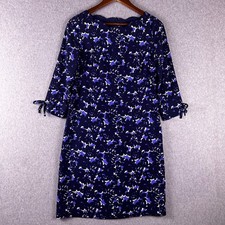 Talbots Dress Women's 2 Navy Blue Floral Print Crepe Bow Tie Cuffs Career Formal