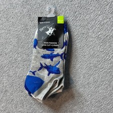 Beverly Hills Polo Club Socks Kids 7-2 Blue Shark Plaid Low Cut 3 Pairs NWT