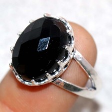 Pretty Black Onyx 925 Silver Plated Ring US 9 Delicate Fine Design Trendy JW