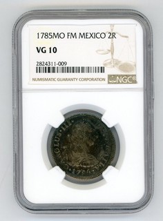MEXICO 1785MO 2 REALES SILVER COIN SLABBED NGC VERY GOOD 10 KM #88.2a
