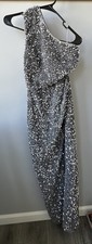 Silver Sequin Sleeveless Long Gown Formal Party Maxi Dress for Women Size S