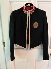POLO Ralph Lauren Military crop wool jacket blazer CREST LOGO metallic trim USED