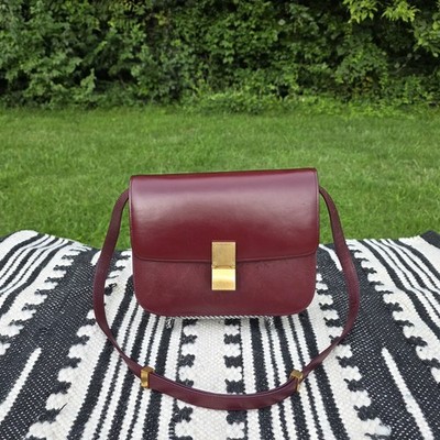 Celine Classic Box Medium Burgundy Smooth Calfskin Shoulder Bag Gold Hardware