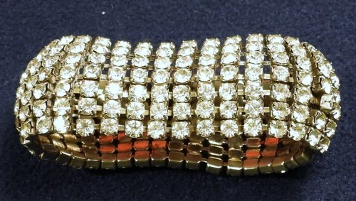 Beautiful Vtg 1940s 1950s Clear Rhinestone Costume Jewelry BRACELET 1" Wide