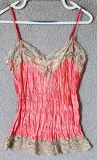 CHARLOTTE RUSSE Women's M 90s Y2K Tank Top Camisole Lace Trim Satin  Pink/Beige