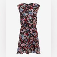 Express Black and Pink Floral Mini Dress Shoulder Pad - Size L