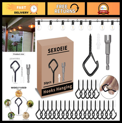 50 PCS Heavy Duty Black Eye Screw Hooks with Safety Buckle for Indoor/Outdoor Us