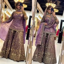 Stunning Heavy Pure Silk Purple Top Palazzo With Dupatta For Reception Wear