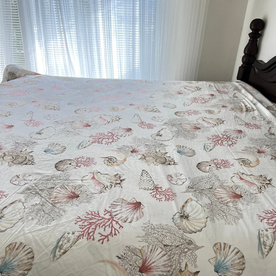 Funda nórdica Pottery Barn completa queen estampado coral concha marina ropa de cama de playa costera Foto 2 de 4
