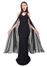 Women Chiffon Sheer Cape Gothic Tulle Cloak Halloween Wedding Bridal Shawls