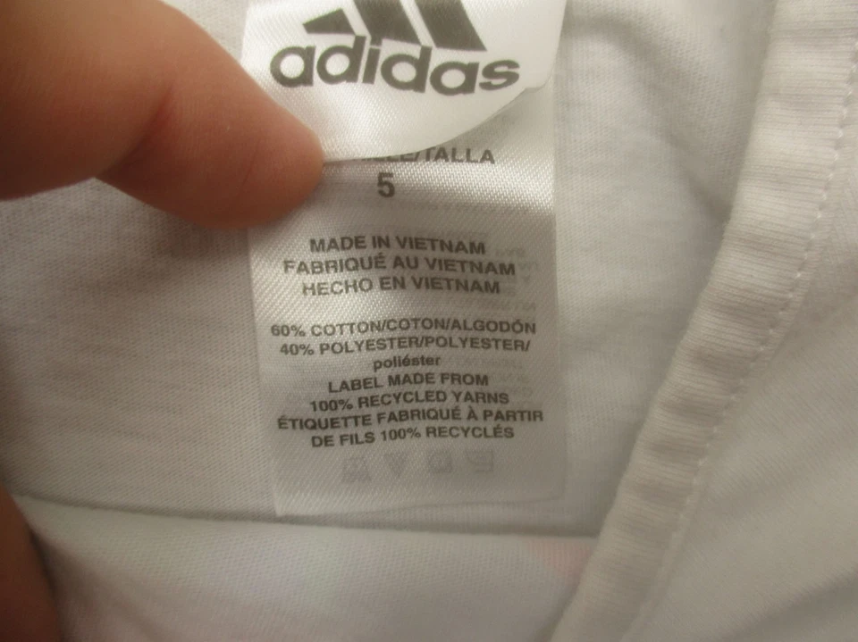 Adidas Size 5 Girls White Print Cotton Blend Crew Neck Short Sleeve TShirt 480 - Image 4 of 4