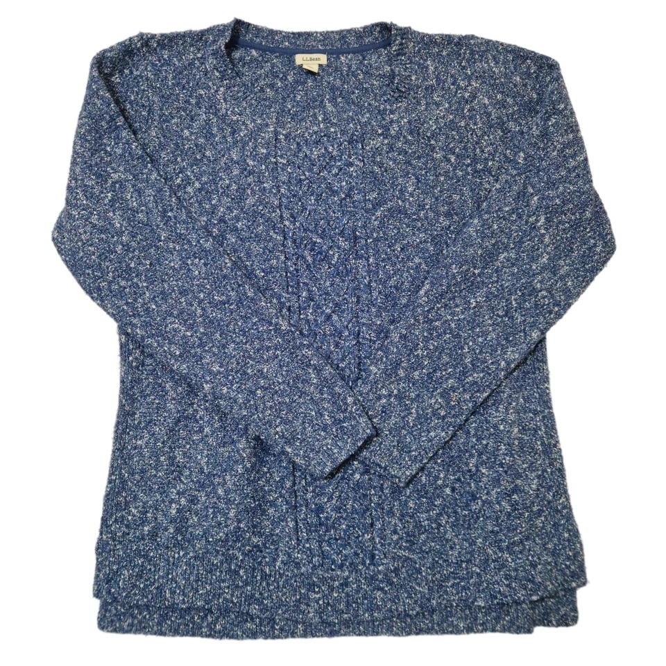 LL Bean Pullover Damen L Blau Zopfmuster Gesprenkelt Pulli Rundhals Gerippt - Bild 2 von 4