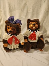 Raikes Bear Set of 2 Brown Plush Wood Teddy Bears with Sailor Outfits Bow
