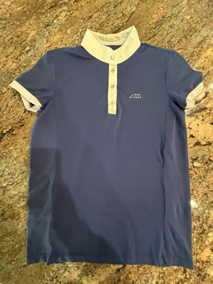 Equiline Women s Blue/White Piqué Polo Shirt Size M Short Sleeve Logo Buttons