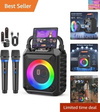Karaoke Machine for Adults  Kids with 2 Wireless Microphones, Portable Bluet...
