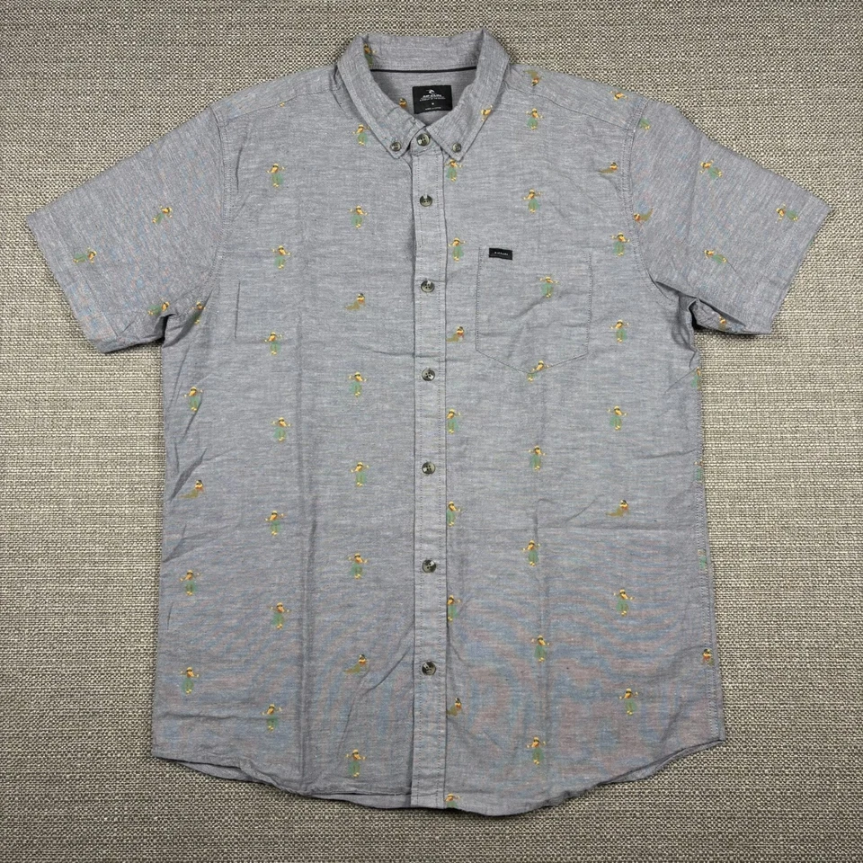 Rip Curl Men's Shirt M Short Sleeve Hawaiian Hula Girl Classic Fit Gray Medium - Image 2 of 4