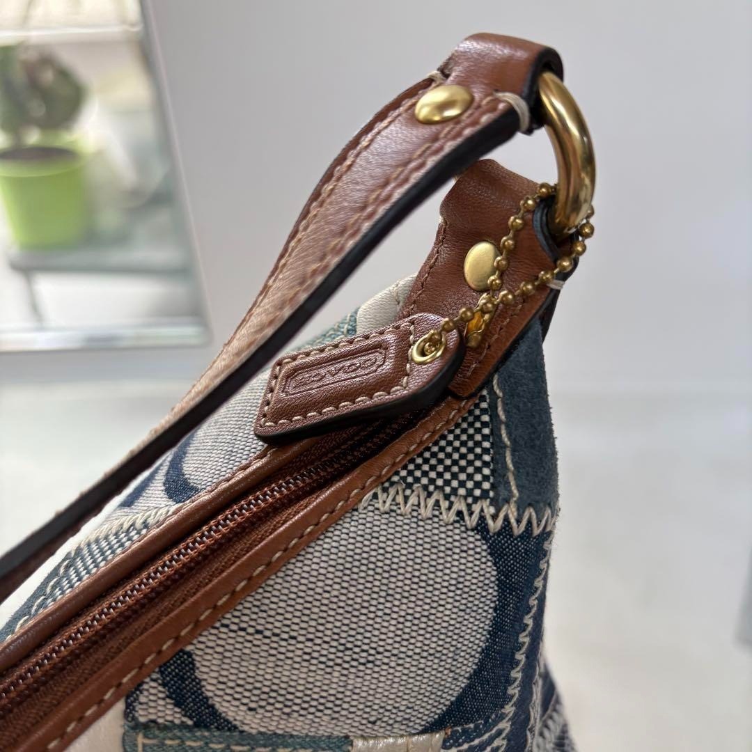 バッグ Coach Legacy Denim Accessory Pouch Bag Coach Legacy Denim Accessory Pouch Mini Handbag Indigo White