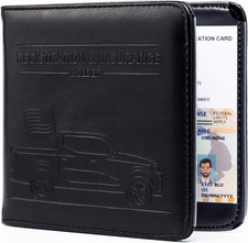 Car Registration and Insurance Holder, Magnetic Closure, Embossed Truck Black