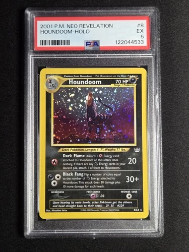 Houndoom 8/64 Neo Revelation ❗ Double Holo Error SWIRL PSA 5 WOTC Pokemon Card